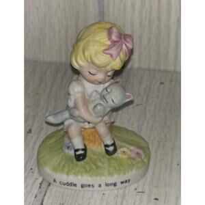 Vintage George Good A Cuddle Goes A Ling Way Figurine Little Girl W/Kitty Cat